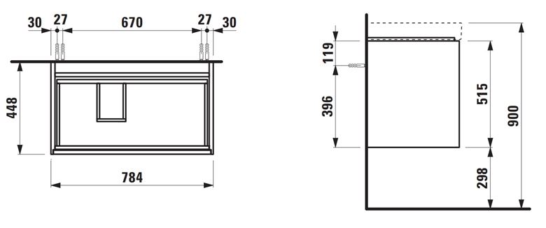 LAUFEN MEDA skříňka pod umyvadlo 78,4x45x51,5 cm, 2 zásuvky, s organizérem, matná bílá H4216020112601 Technický nákres