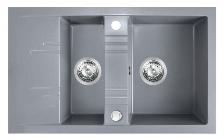 NOVASERVIS granitový dřez 790x480 mm, otočný, 2 otvory, vanička, odkapávač, šedá