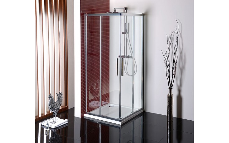 POLYSAN LUCIS LINE sprchový kout 90x90 cm, rohový vstup, posuvné dveře, leštěný hliník/sklo čiré