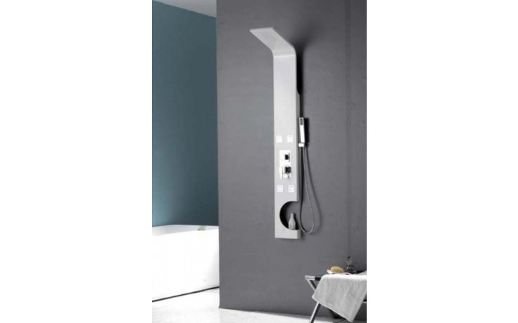 SANJET ORTOSIA hydromasážní sprchový panel s baterií, hlava sprcha, ruční sprcha, boční trysky, hadice, matná bílá/chrom