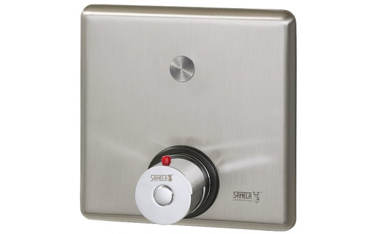 SANELA piezo ovládání sprchy 24V DC, s termostatickým ventilem pro teplou a studenou vodu, antivandal, nerez