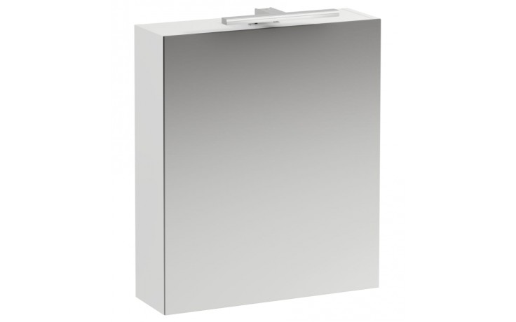 LAUFEN BASE zrcadlová skříňka 60x70x18,5 cm, osvětlení, s vypínačem a el. zásuvkou, panty vlevo, MDF, matná bílá