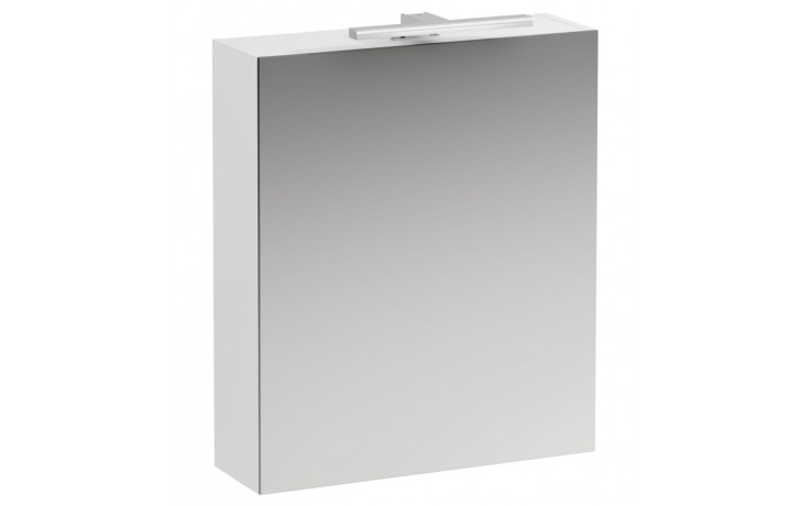 LAUFEN BASE zrcadlová skříňka 60x70x18,5 cm, osvětlení, s vypínačem a el. zásuvkou, panty vpravo, MDF, matná bílá