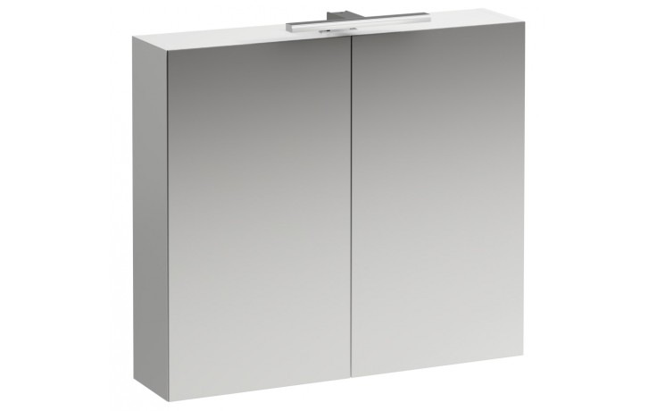 LAUFEN BASE zrcadlová skříňka 80x70x18,5 cm, osvětlení, s vypínačem a el. zásuvkou, MDF, lesklá bílá