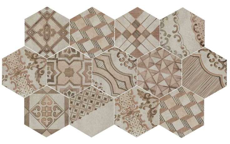 MARAZZI CLAYS dekor 21x18,2cm, šestiúhelník, cementine earth/sand/shell