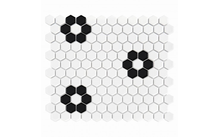 DUNIN HEXAGONIC mozaika 30x26(2,3x2,6)cm, lesk, white black flower