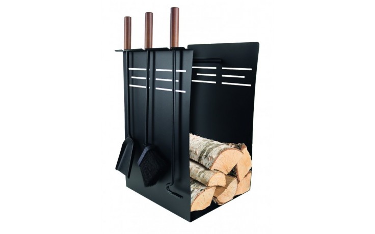 HELFARE stojan na dřevo 600x400x410mm, s nářadím, černá