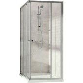 CONCEPT 100 sprchový kout 80x80 cm, rohový vstup, posuvné dveře, 6-dílný, stříbrná matná/čiré sklo