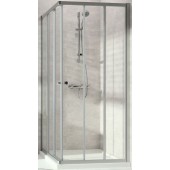 CONCEPT 100 sprchový kout 100x100 cm, rohový vstup, posuvné dveře, 6-dílný, stříbrná matná/čiré sklo