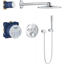 GROHE GROHTHERM SMARTCONTROL sprchový set s podomítkovou termostatickou baterií, horní sprcha se 2 proudy, ruční sprcha, hadice, držák, chrom