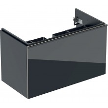 GEBERIT ACANTO skříňka pod umyvadlo 89x47,5x53,5 cm, s jednou zásuvkou, s vnitřní zásuvkou a zápachovou uzávěrkou, dřevotříska/sklo, černá