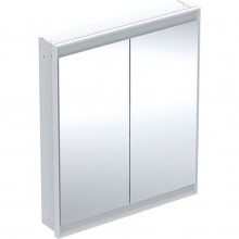 GEBERIT ONE zrcadlová skříňka vestavná 75x90x15 cm, osvětlení s regulací stmívání a teploty světla, s vypínačem a el. zásuvkou, Bluetooth, hliník, bílá