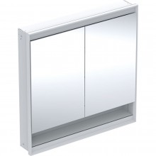 GEBERIT ONE zrcadlová skříňka vestavná 90x90x15 cm, osvětlení s regulací stmívání a teploty světla, s vypínačem a el. zásuvkou, Bluetooth, hliník, bílá