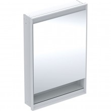 GEBERIT ONE zrcadlová skříňka vestavná 60x90x15 cm, osvětlení s regulací stmívání a teploty světla, s vypínačem a el. zásuvkou, Bluetooth, panty vpravo, hliník, bílá