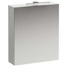 LAUFEN BASE zrcadlová skříňka 60x70x18,5 cm, osvětlení, s vypínačem a el. zásuvkou, panty vpravo, MDF, lesklá bílá