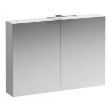 LAUFEN BASE zrcadlová skříňka 100x70x18,5 cm, osvětlení, s vypínačem a el. zásuvkou, MDF, lesklá bílá